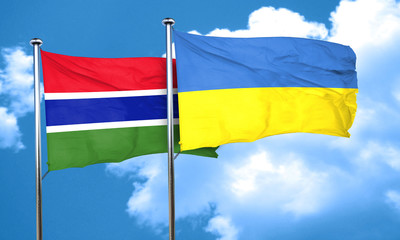 Gambia flag with Ukraine flag, 3D rendering