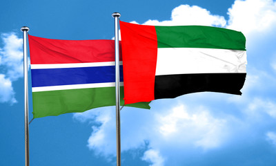 Gambia flag with UAE flag, 3D rendering
