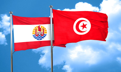 french polynesia flag with Tunisia flag, 3D rendering