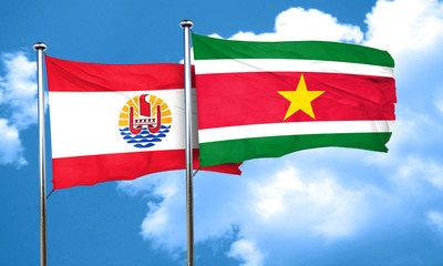 french polynesia flag with Suriname flag, 3D rendering
