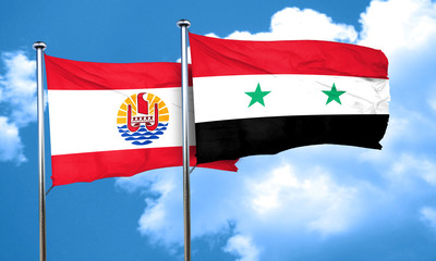 french polynesia flag with Syria flag, 3D rendering