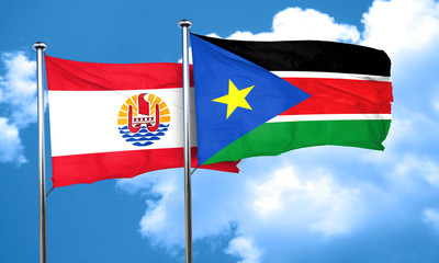 french polynesia flag with South Sudan flag, 3D rendering