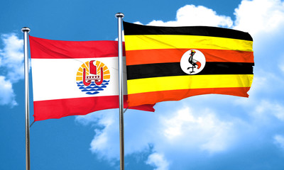 french polynesia flag with Uganda flag, 3D rendering