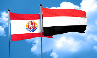 french polynesia flag with Yemen flag, 3D rendering