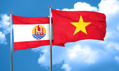 french polynesia flag with Vietnam flag, 3D rendering