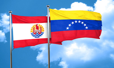 french polynesia flag with Venezuela flag, 3D rendering