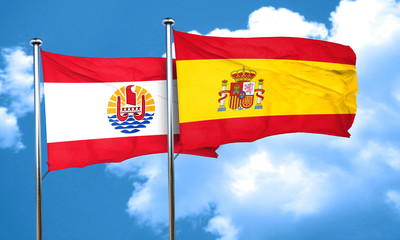 french polynesia flag with Spain flag, 3D rendering