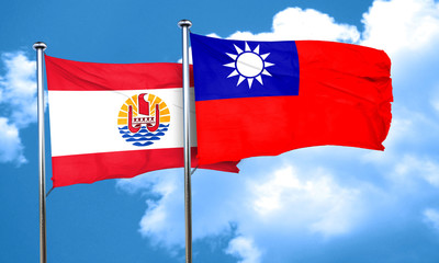 french polynesia flag with Taiwan flag, 3D rendering