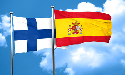 finland flag with Spain flag, 3D rendering