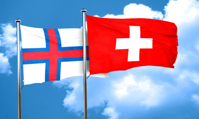 faroe islands flag with Switzerland flag, 3D rendering