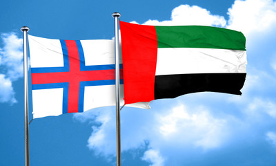 faroe islands flag with UAE flag, 3D rendering