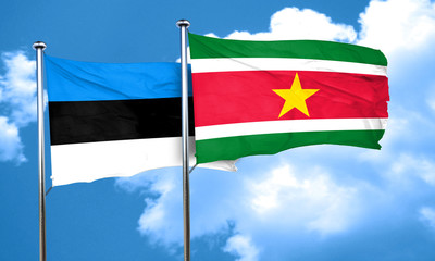 estonia flag with Suriname flag, 3D rendering