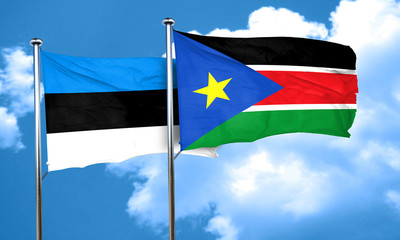 estonia flag with South Sudan flag, 3D rendering
