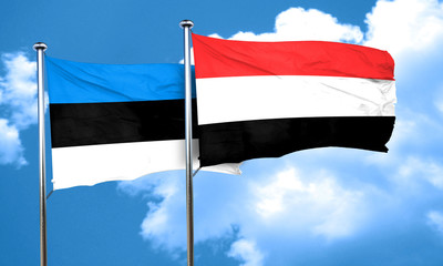 estonia flag with Yemen flag, 3D rendering