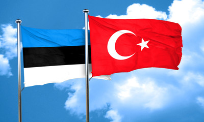 estonia flag with Turkey flag, 3D rendering