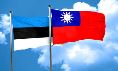 estonia flag with Taiwan flag, 3D rendering