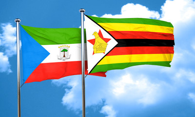 Equatorial guinea flag with Zimbabwe flag, 3D rendering