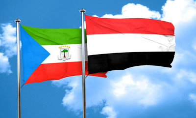 Equatorial guinea flag with Yemen flag, 3D rendering