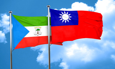 Equatorial guinea flag with Taiwan flag, 3D rendering