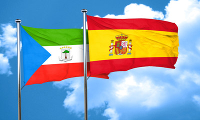 Equatorial guinea flag with Spain flag, 3D rendering