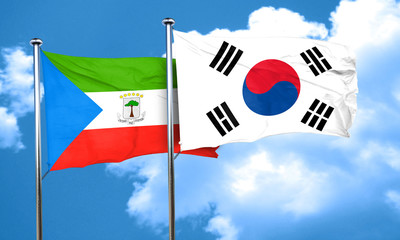 Equatorial guinea flag with South Korea flag, 3D rendering