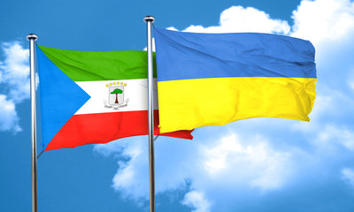 Equatorial guinea flag with Ukraine flag, 3D rendering