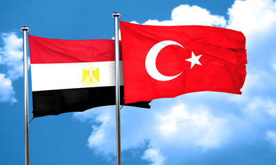 Egypt flag with Turkey flag, 3D rendering