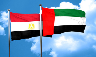 Egypt flag with UAE flag, 3D rendering