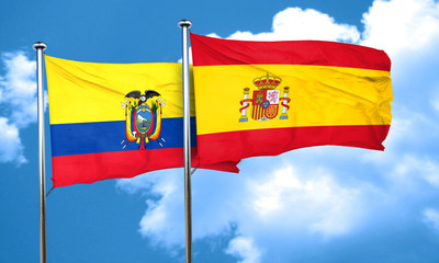 Ecuador flag with Spain flag, 3D rendering