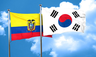 Ecuador flag with South Korea flag, 3D rendering