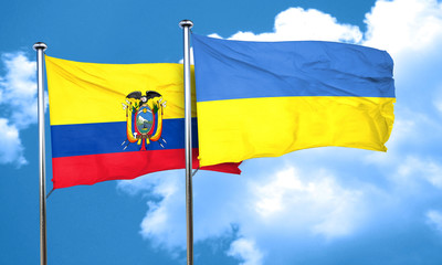 Ecuador flag with Ukraine flag, 3D rendering