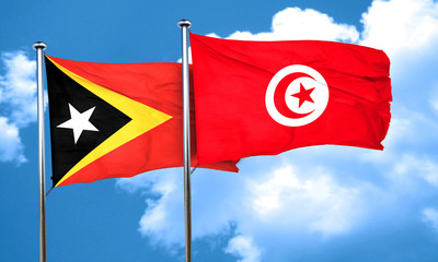 east timor flag with Tunisia flag, 3D rendering