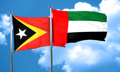 east timor flag with UAE flag, 3D rendering