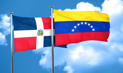dominican republic flag with Venezuela flag, 3D rendering