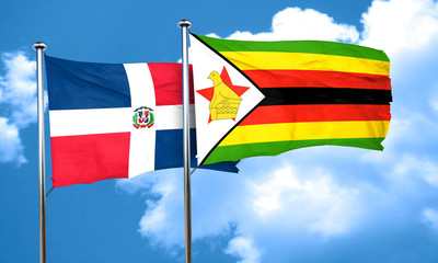 dominican republic flag with Zimbabwe flag, 3D rendering