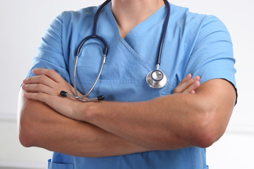 Closeup of man doctor with stethoscope