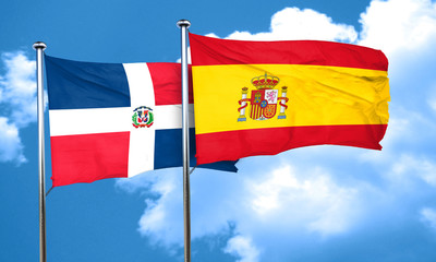 dominican republic flag with Spain flag, 3D rendering