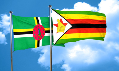 Dominica flag with Zimbabwe flag, 3D rendering