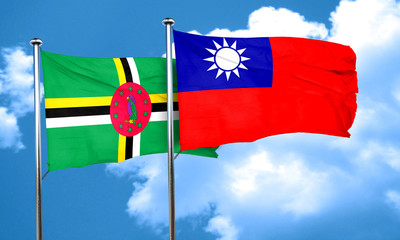 Dominica flag with Taiwan flag, 3D rendering