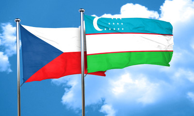 czechoslovakia flag with Uzbekistan flag, 3D rendering