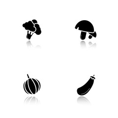 Vegetables drop shadow black icons set