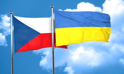 czechoslovakia flag with Ukraine flag, 3D rendering