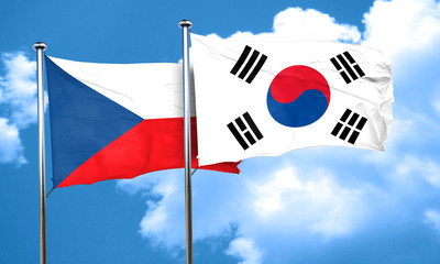 czechoslovakia flag with South Korea flag, 3D rendering