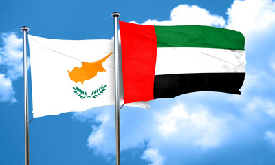 Cyprus flag with UAE flag, 3D rendering
