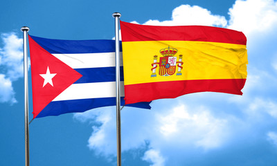 Cuba flag with Spain flag, 3D rendering