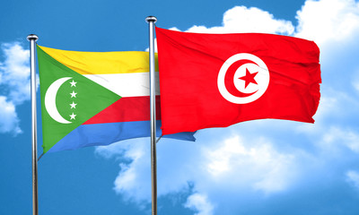 Comoros flag with Tunisia flag, 3D rendering