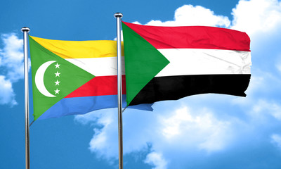 Comoros flag with Sudan flag, 3D rendering