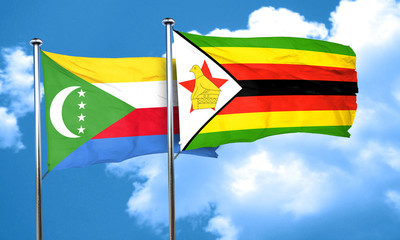 Comoros flag with Zimbabwe flag, 3D rendering