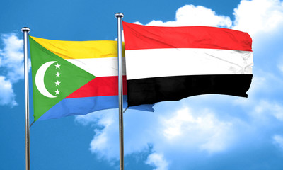 Comoros flag with Yemen flag, 3D rendering