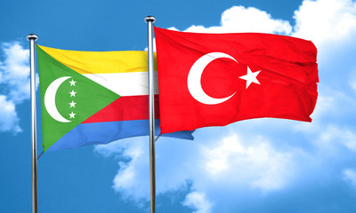 Comoros flag with Turkey flag, 3D rendering